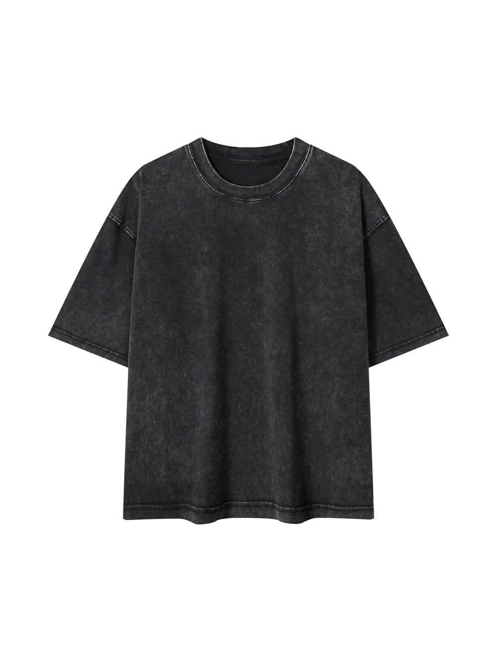 Collegiate Mineral Wash Tee in Black, front: unprinted fabric colour reference