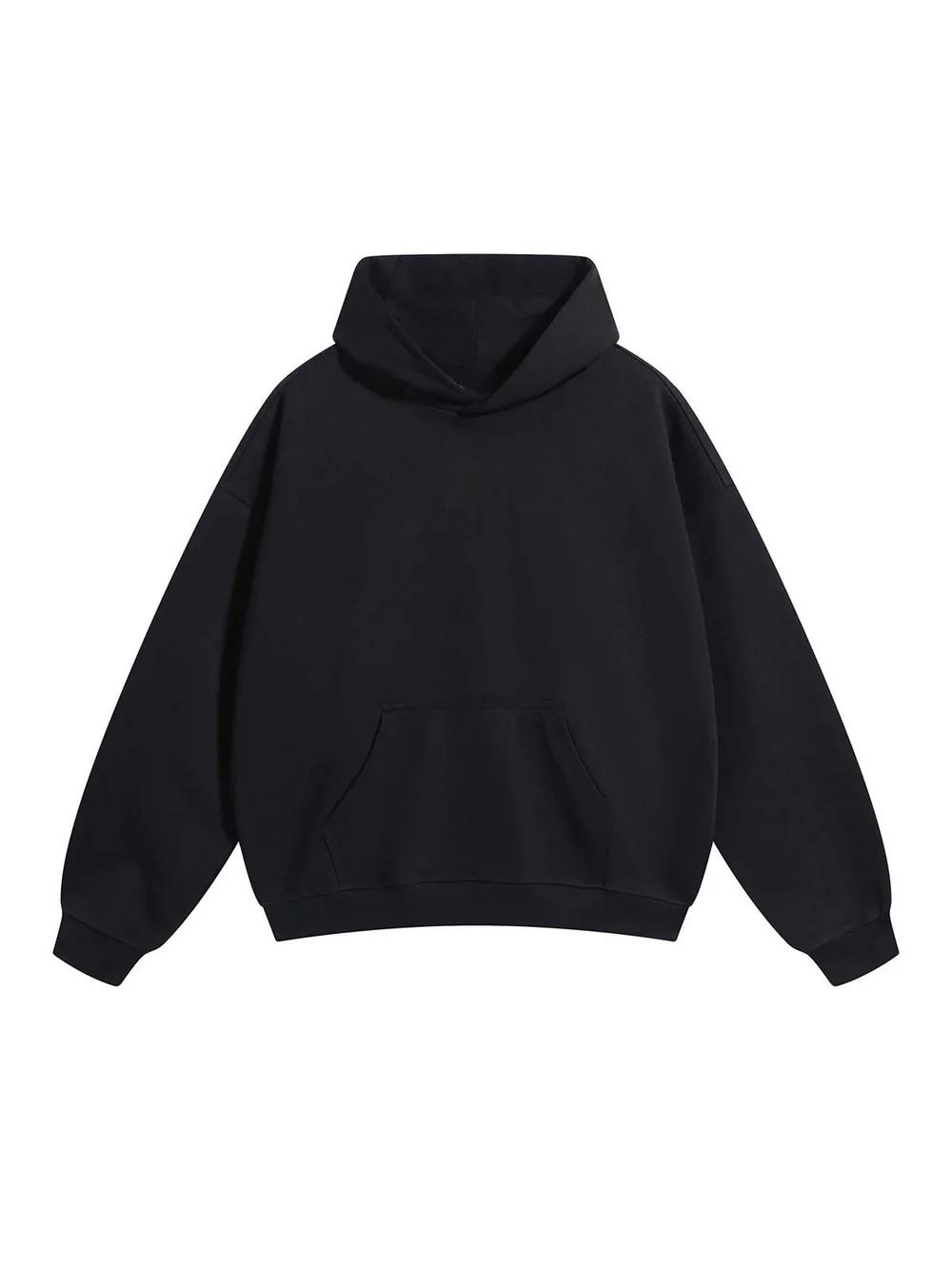 Collegiate Heavyweight Hoodie in Black, front: unprinted fabric colour reference