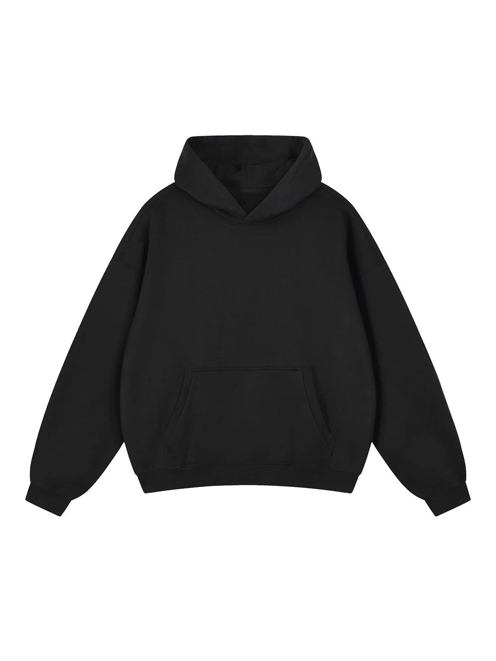 Collegiate Boxy Fleece Hoodie in Black, front: unprinted fabric colour reference