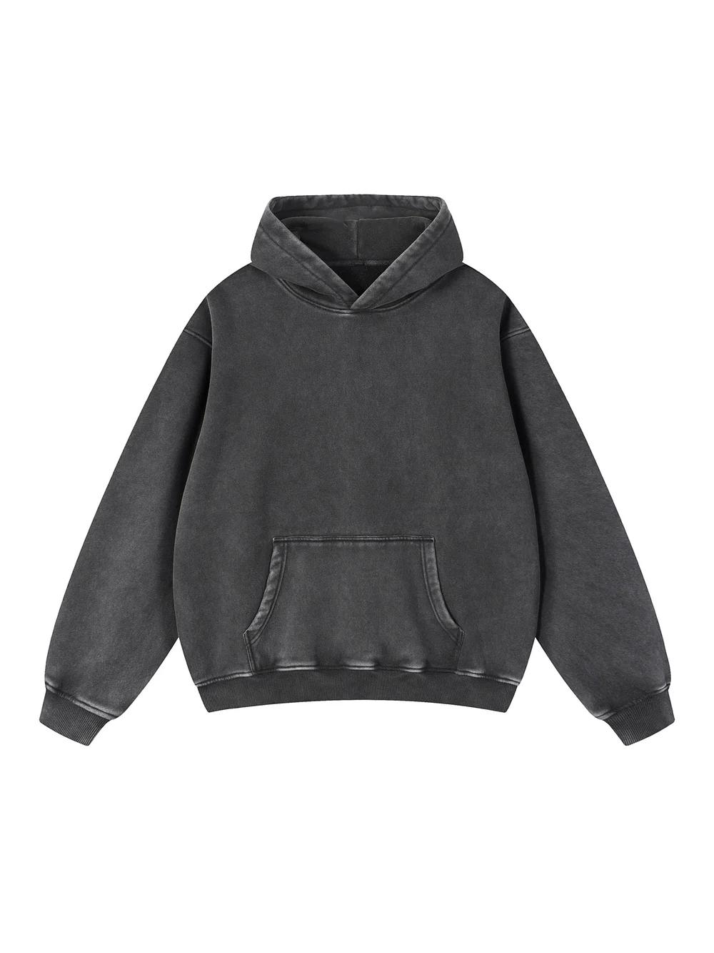 Collegiate Snow Wash Hoodie in Black, front: unprinted fabric colour reference